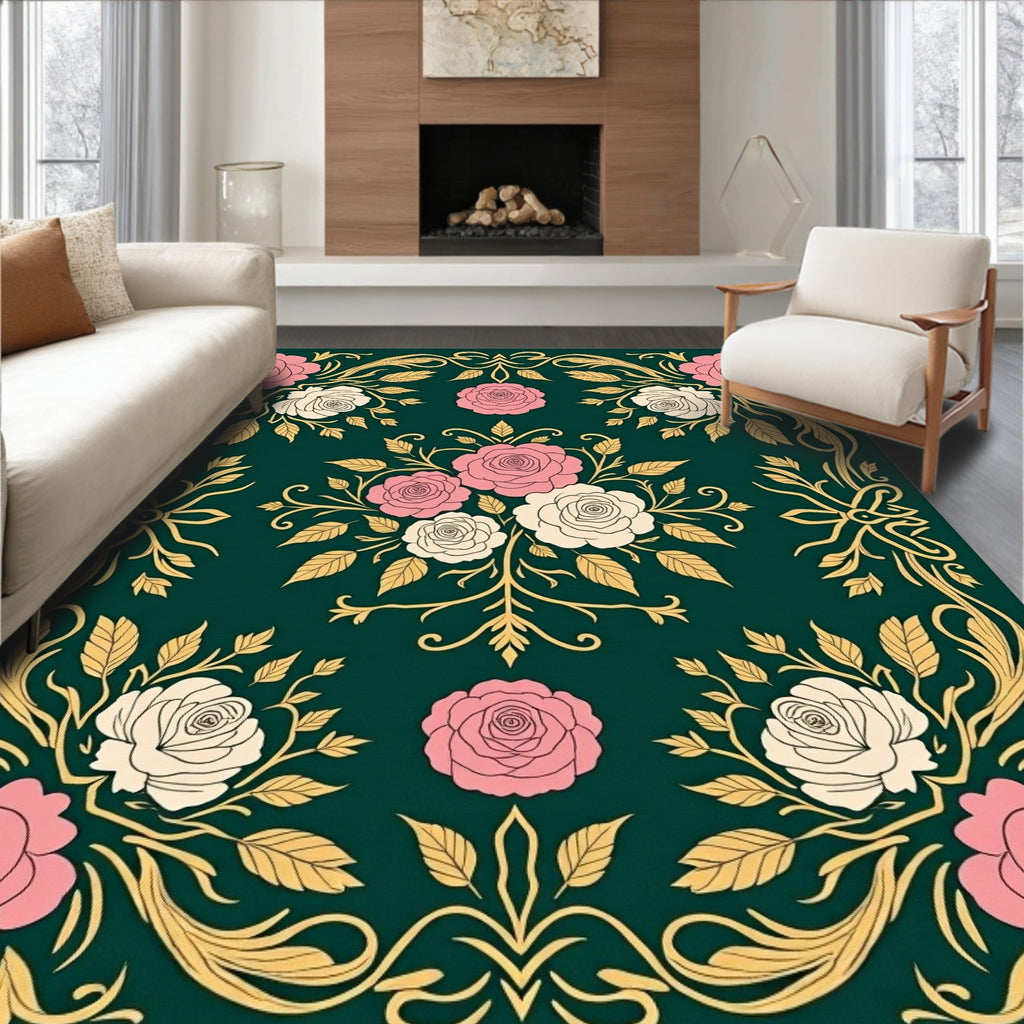 Elegant Rose Scrollwork Pattern Rug
