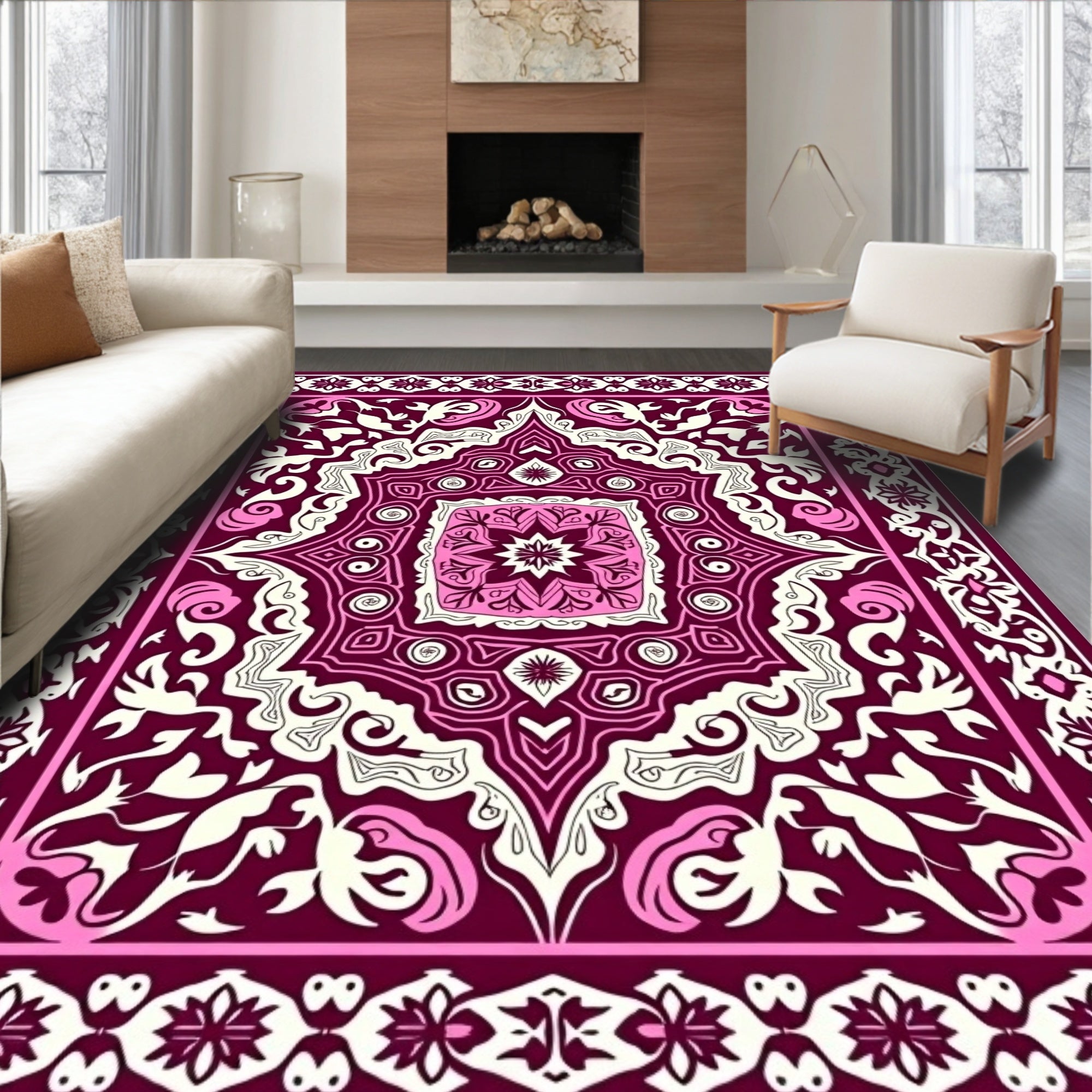 Plum Pink Floral Mandala Rug