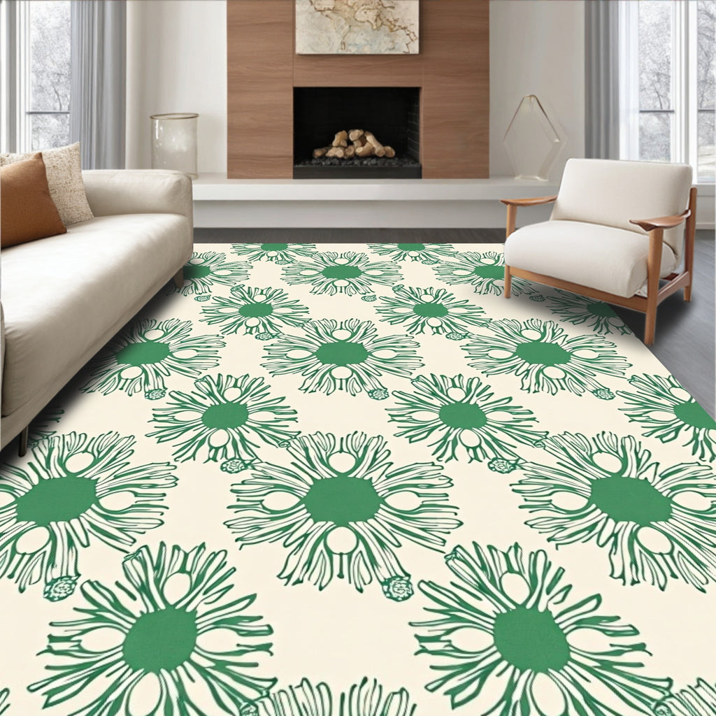 Green Daisy Blossom Repeating Pattern Rug