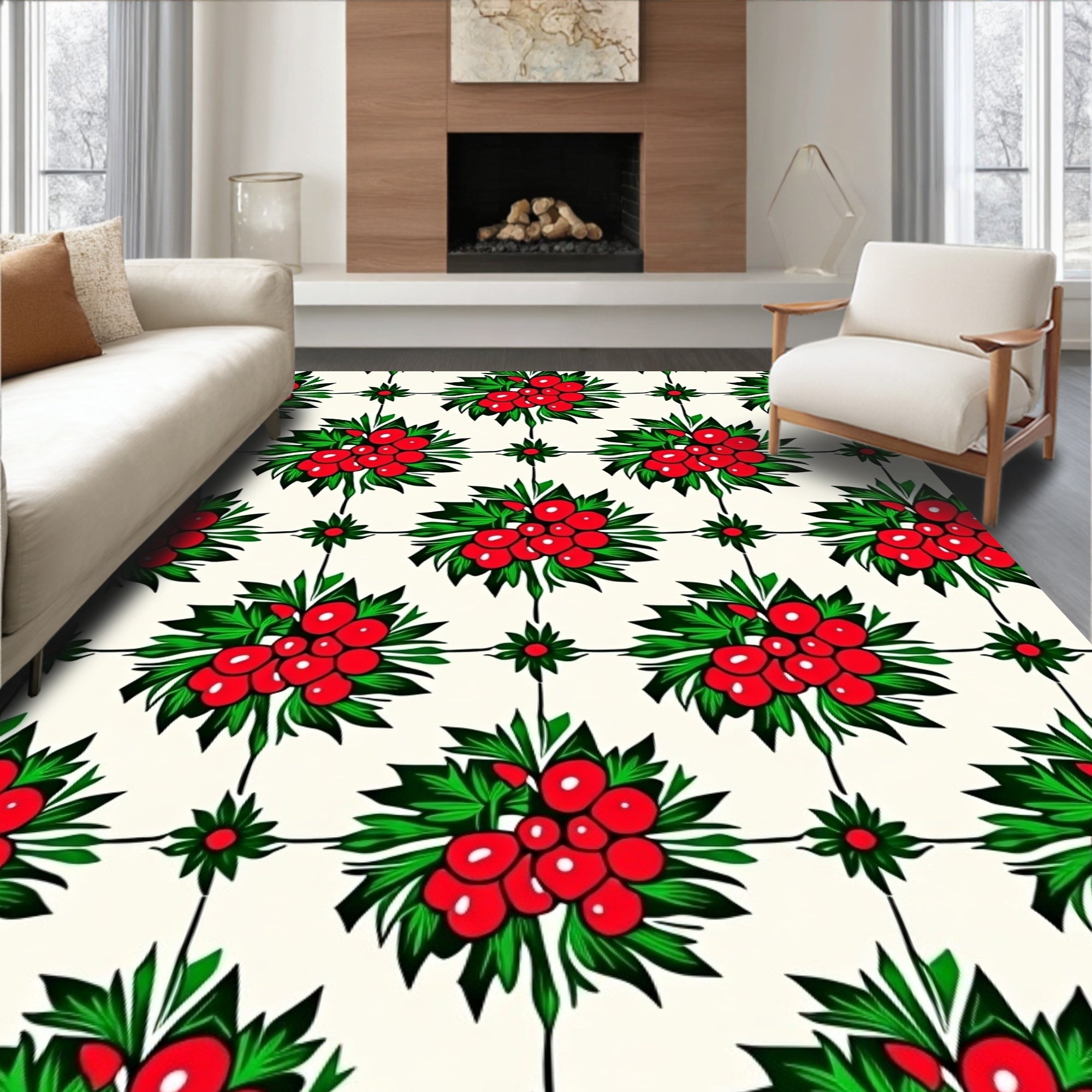 Vibrant Red Berry Cluster Botanical Rug