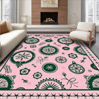 Pink And Green Festive Ornaments Rug