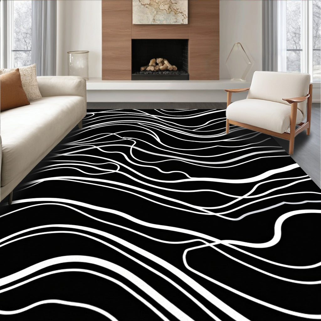 Abstract Black White Swirls Pattern Rug