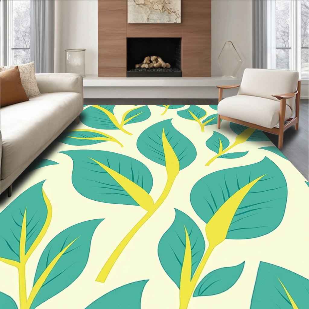 Teal Leaf Pattern Design Rug