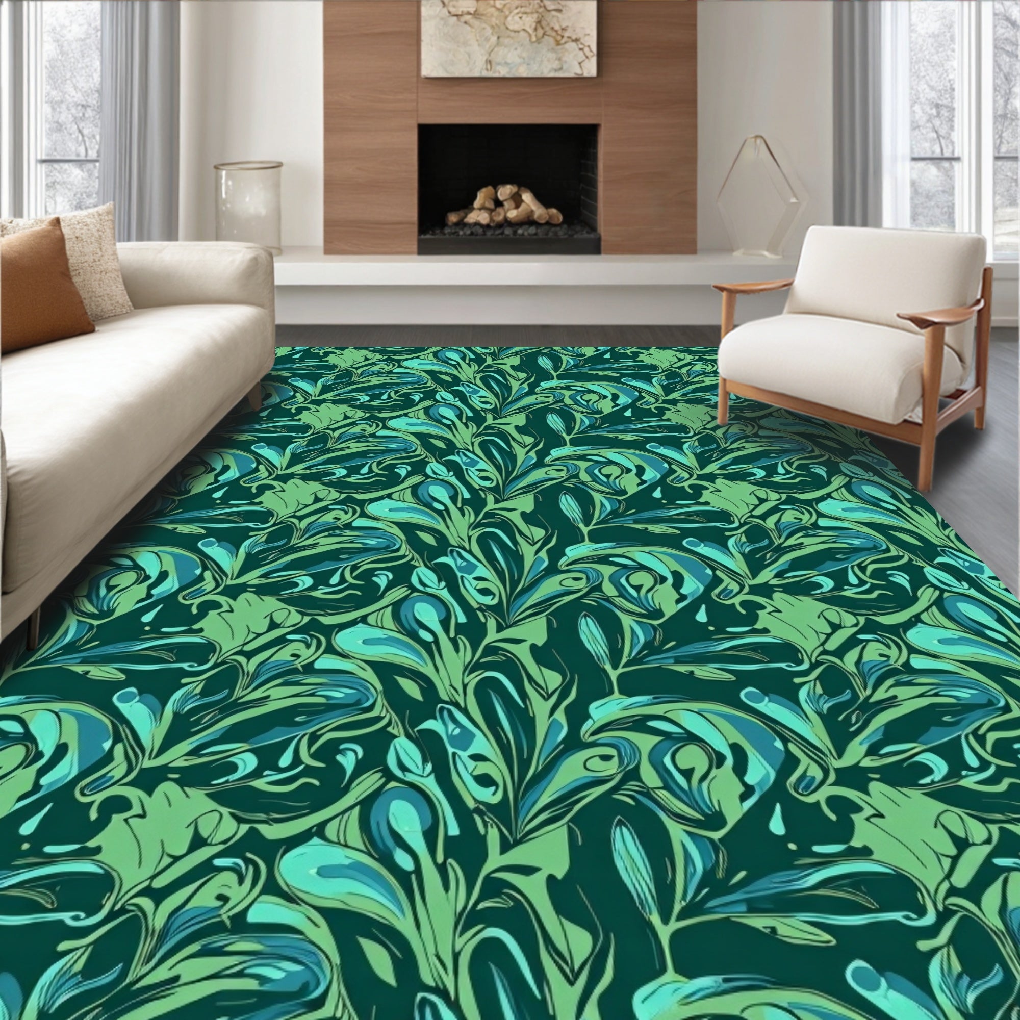 Abstract Flowing Leaf Pattern Rug