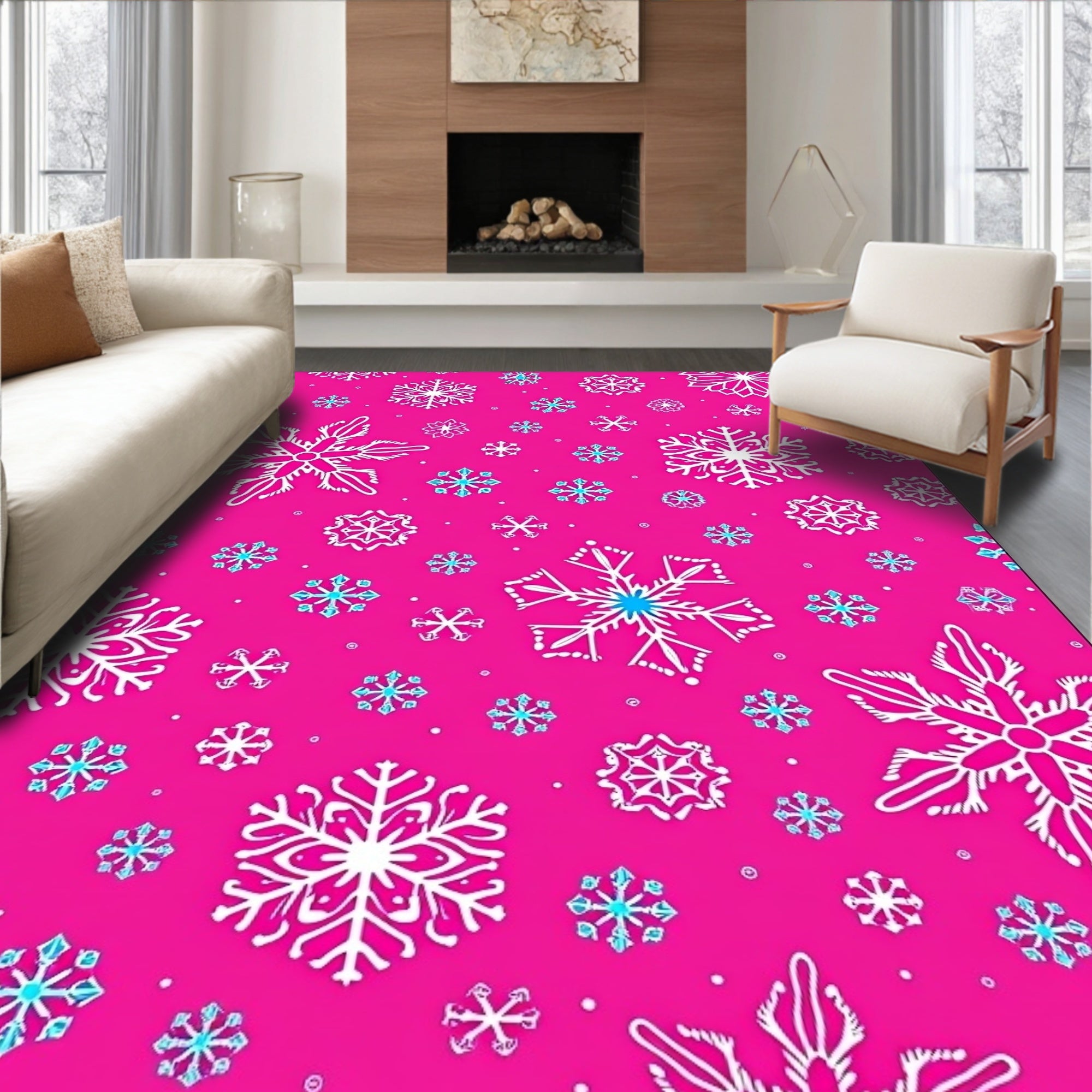 Bright Pink Snowflakes Array Rug