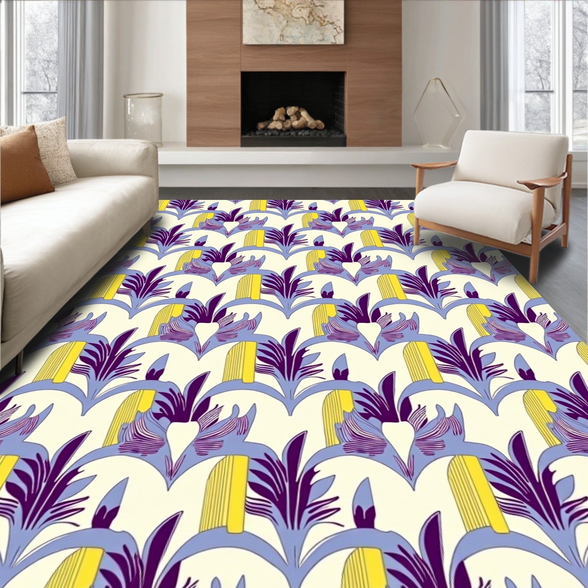Art Deco Floral Geometric Pattern Rug