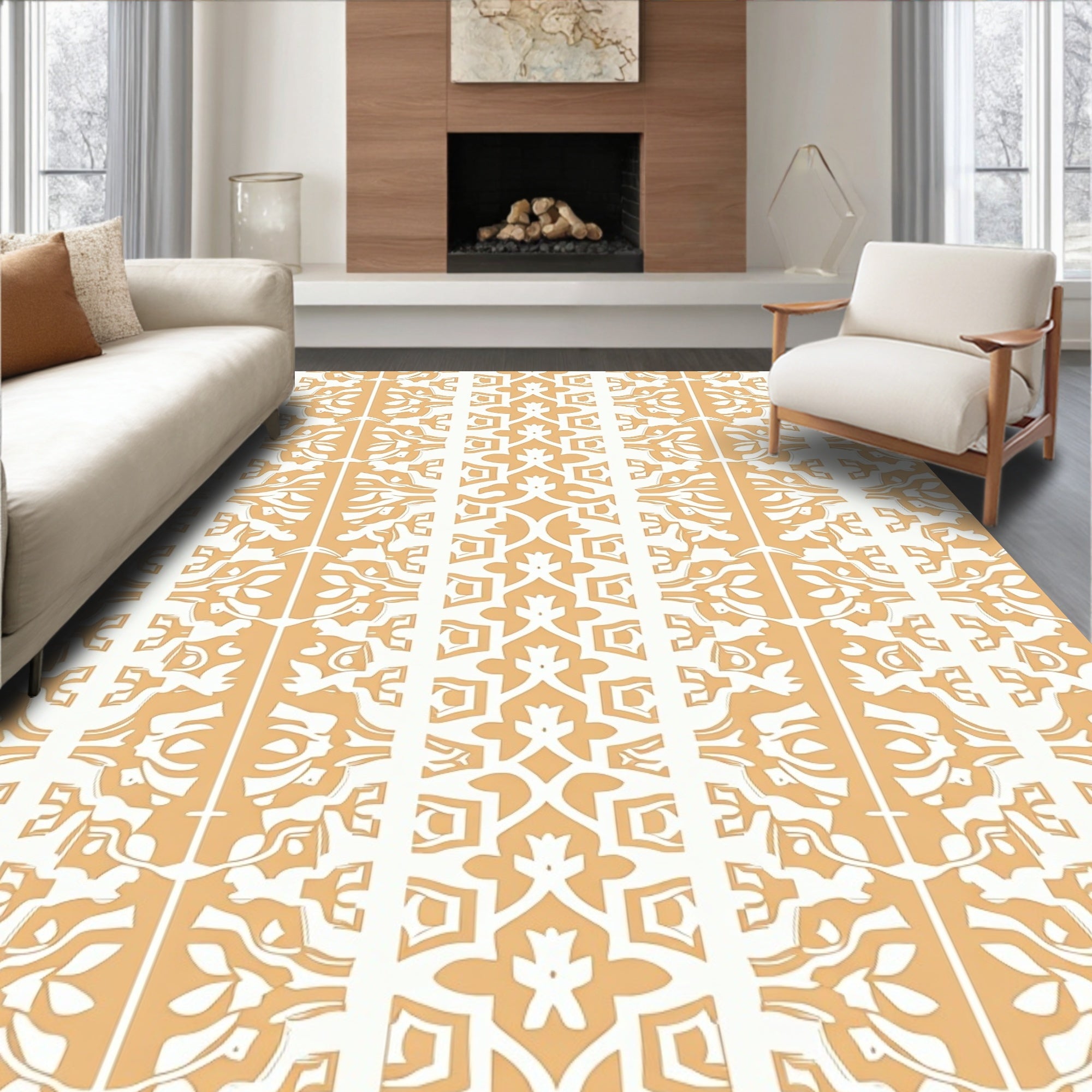Golden Ochre Stylized Geometric Pattern Rug