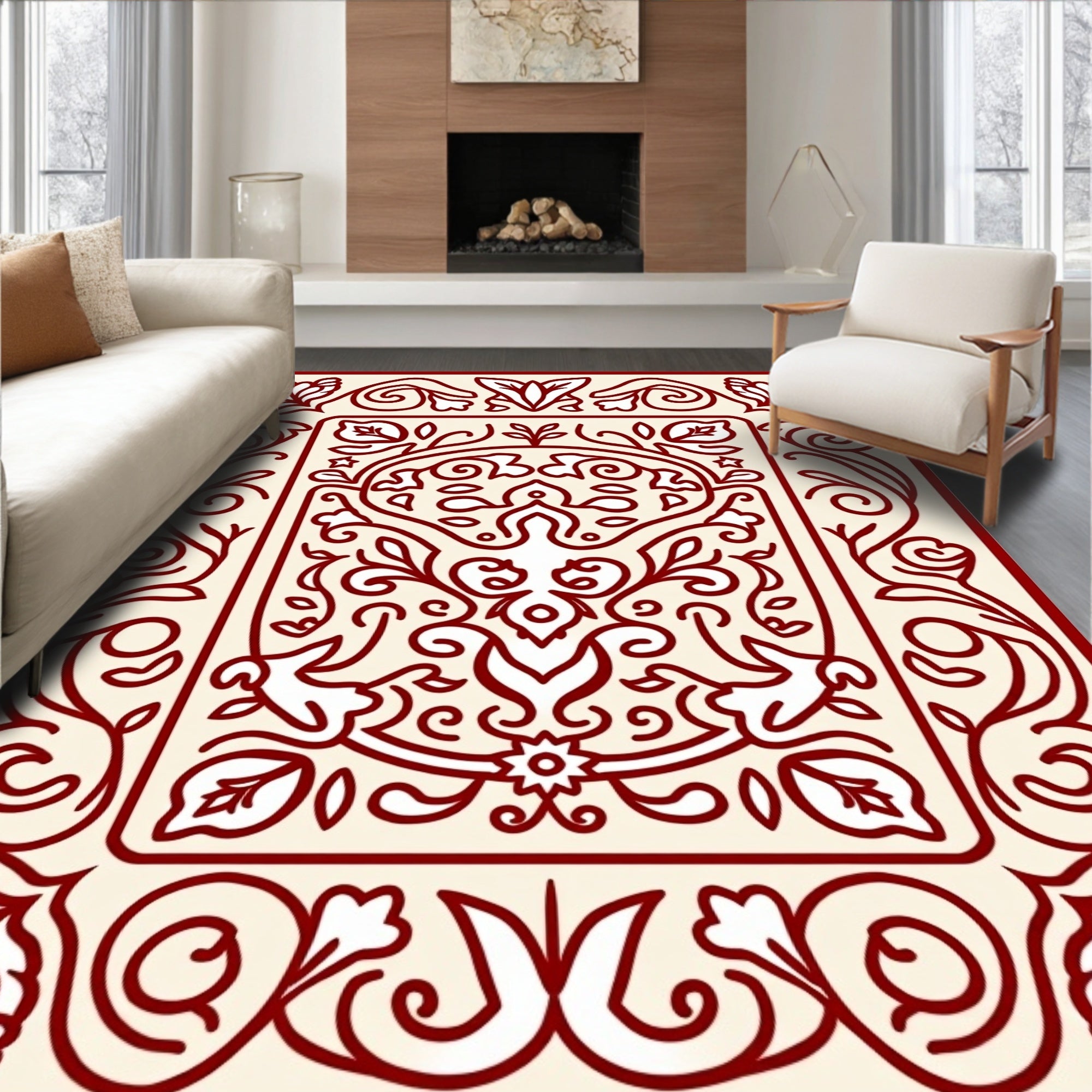 Ornate Floral Vine Pattern Rug