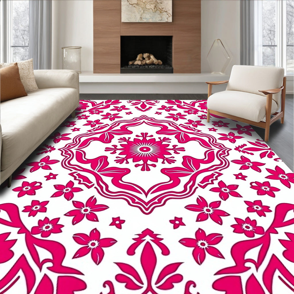 Bold Pink Floral Medallion Design Rug
