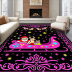 Pink Santa Sleigh Reindeer Christmas Night Rug