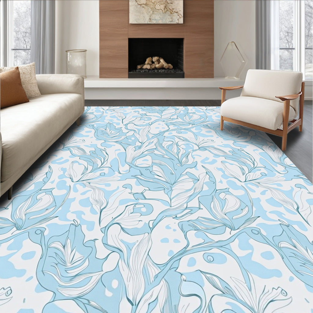 Soft Blue Floral Abstract Pattern Rug