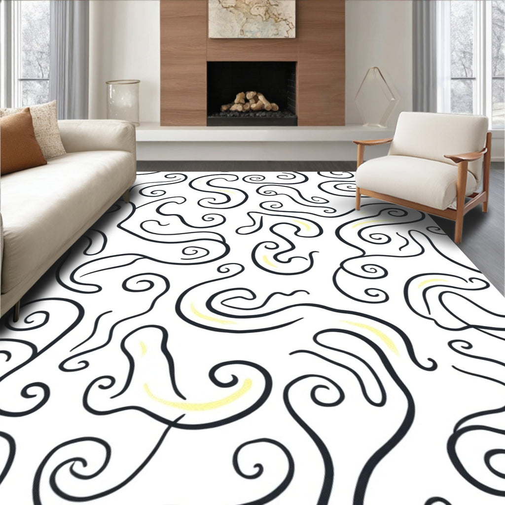 Abstract Swirl Pattern With Yellow Accents Rug
