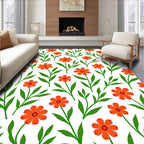 Orange Flower And Green Leaf Pattern Rug