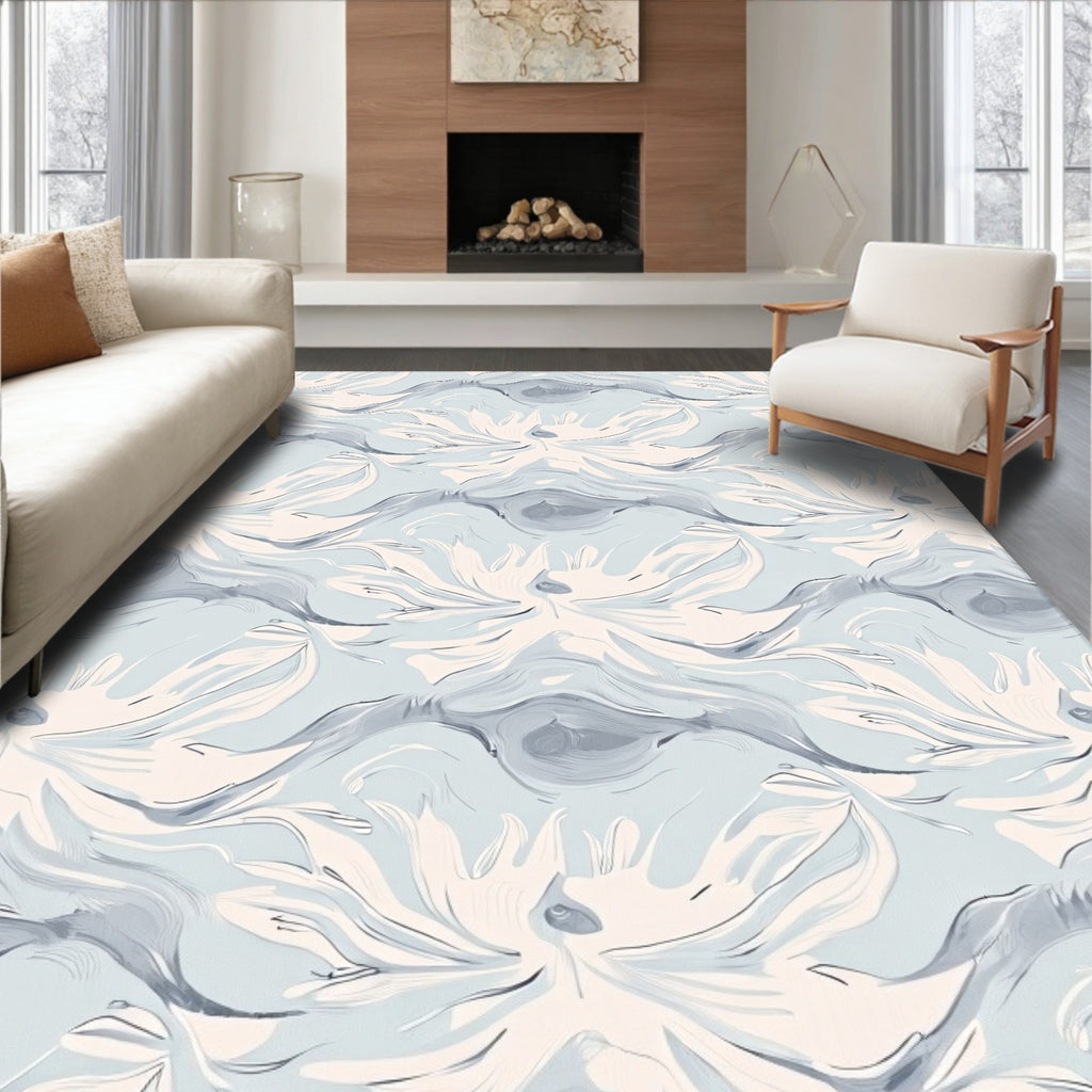 Flowing Petal Pattern Light Blue Rug