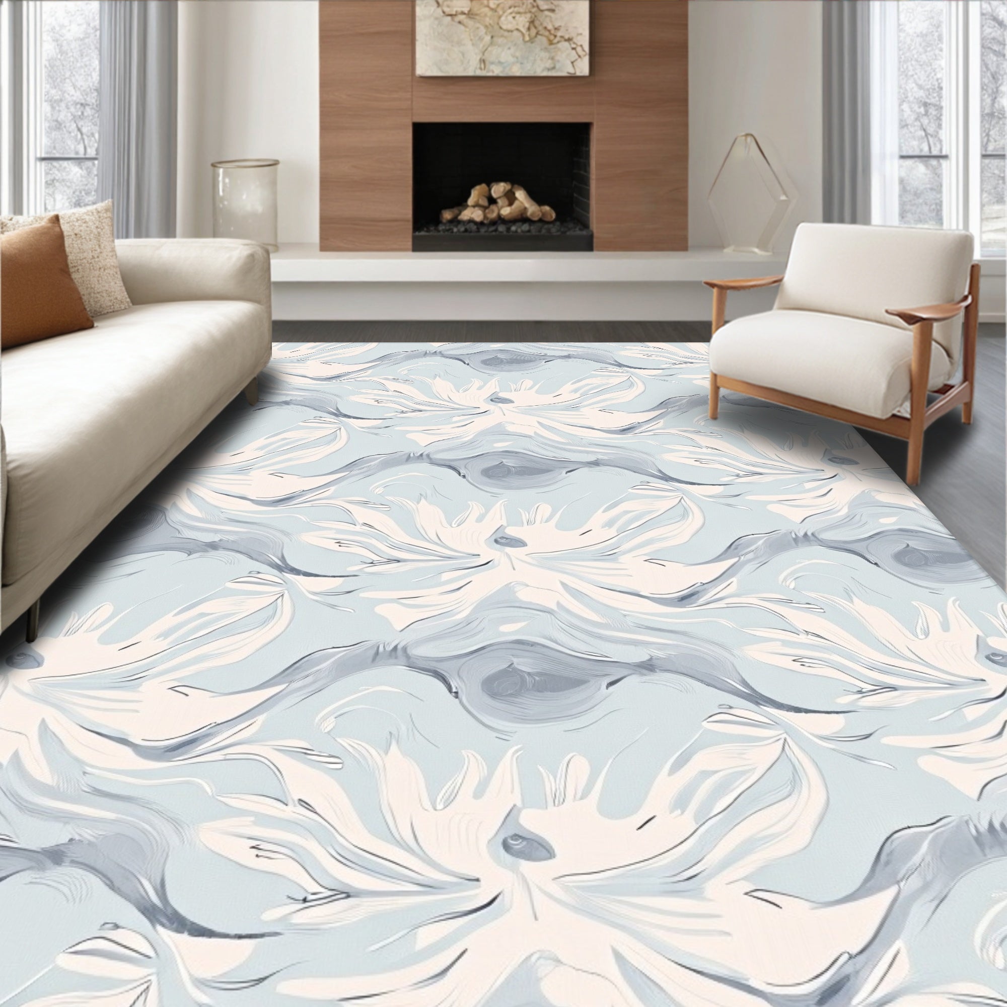 Flowing Petal Pattern Light Blue Rug
