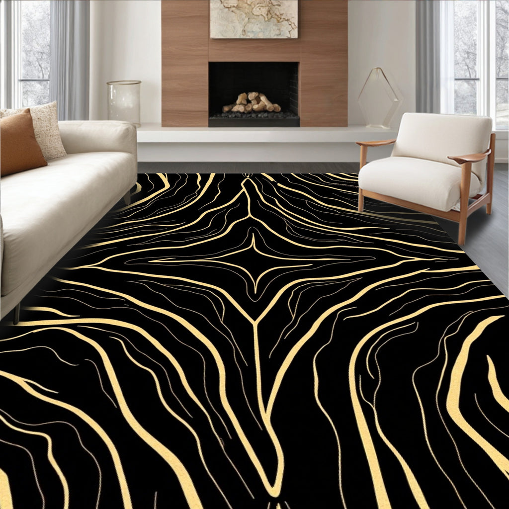 Black Gold Swirling Abstract Pattern Rug