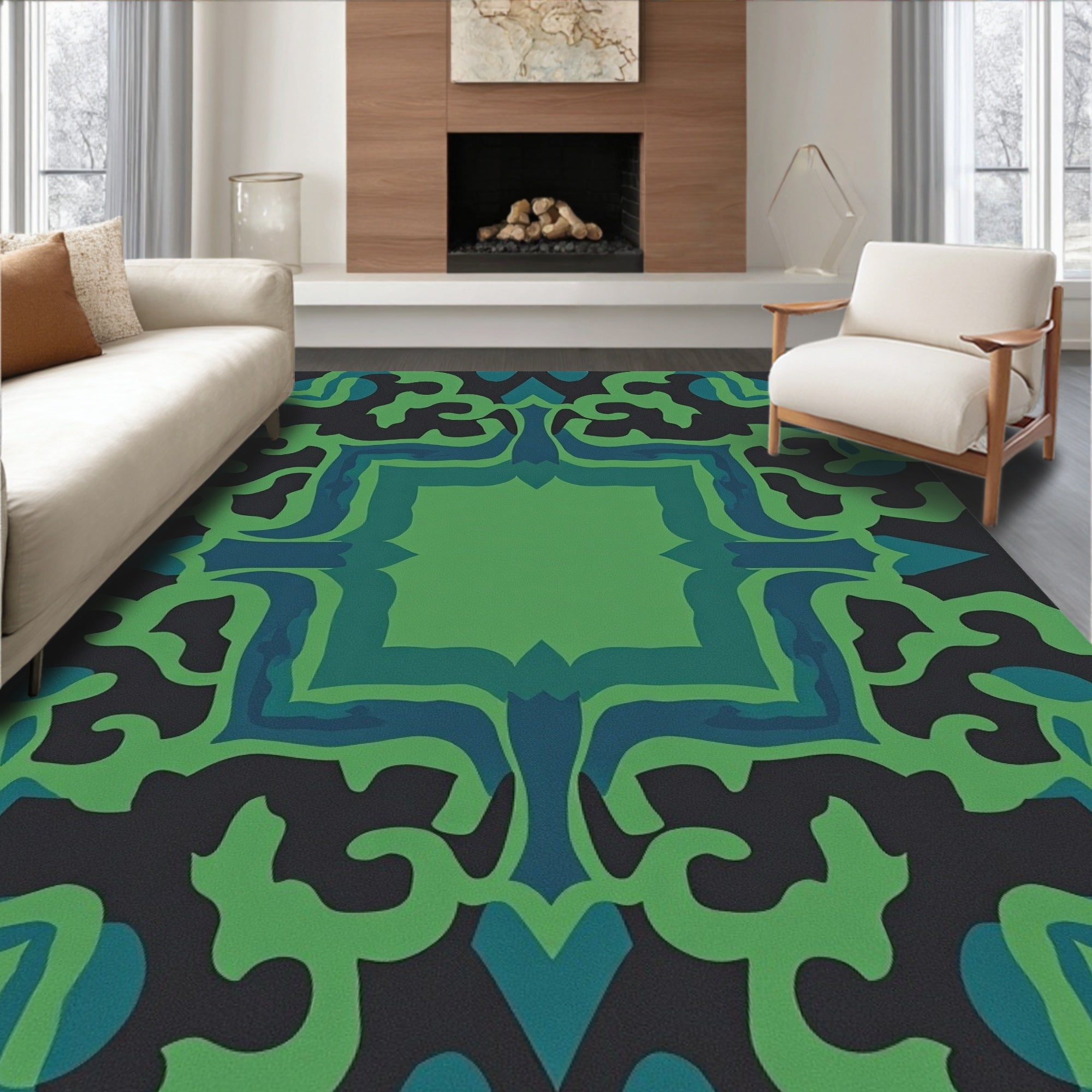 Organic Swirls In Teal And Green Rug