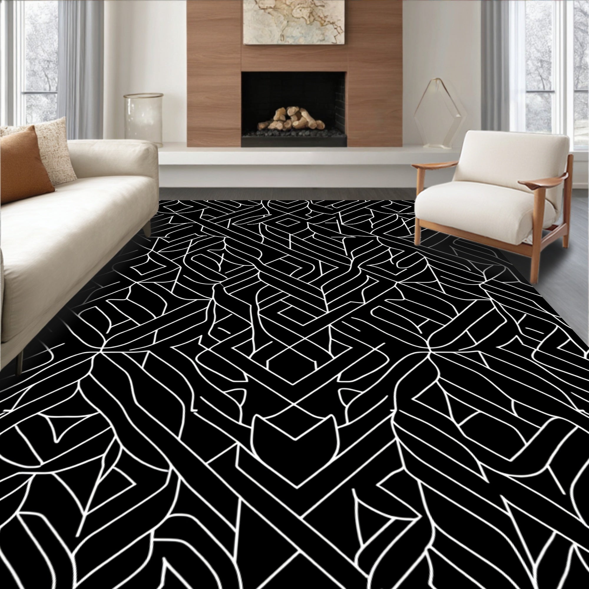 Black White Geometric Deco Liner Rug