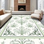 Green Damask Floral Patterned Rug