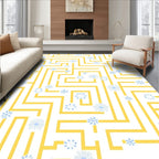Yellow Maze with Blue Floral Accents Rug
