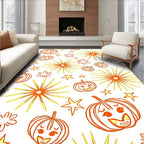 Whimsical Orange Pumpkin Starburst Halloween Rug