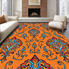Vibrant Orange Floral Damask Rug