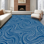 Blue Swirl Abstract Line Art Rug