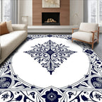 Deep Blue Classic Botanical Frame Design Rug