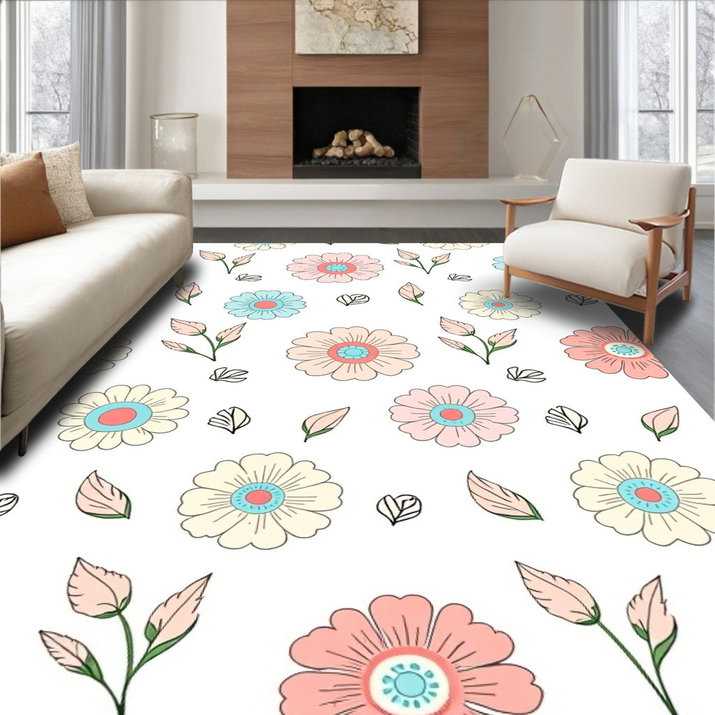 Pastel Floral Sprig Pattern Rug