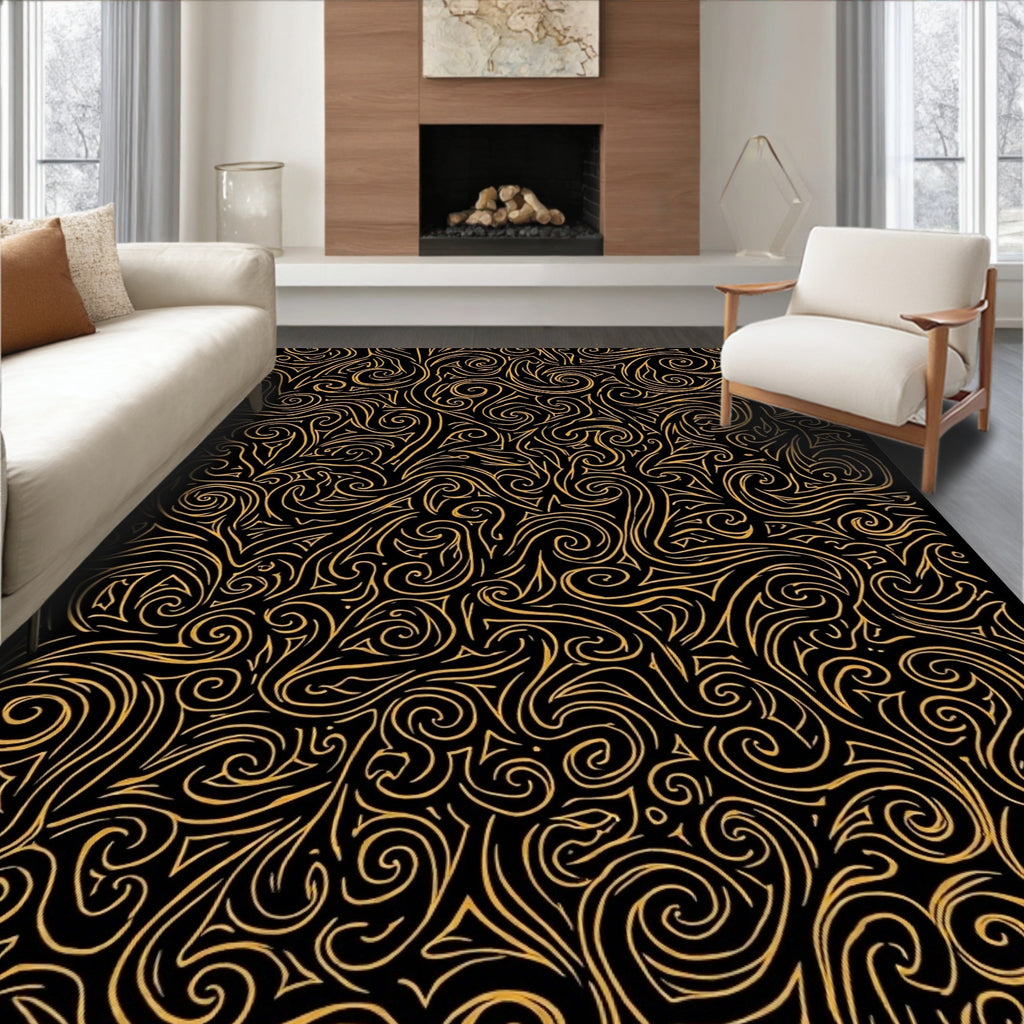 Abstract Golden Swirl Pattern Rug