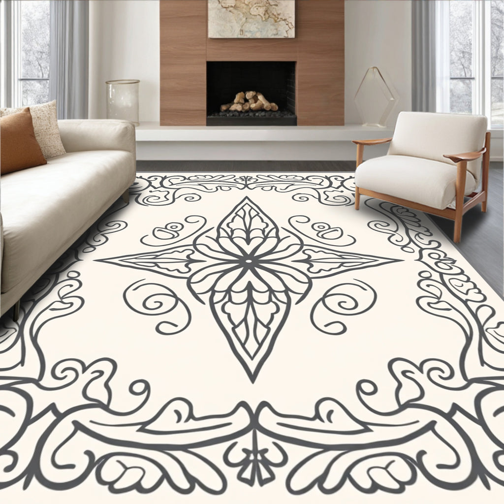 Ornate Floral Scrollwork Pattern Rug
