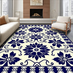 Classic Floral Blue Cream Motif Rug