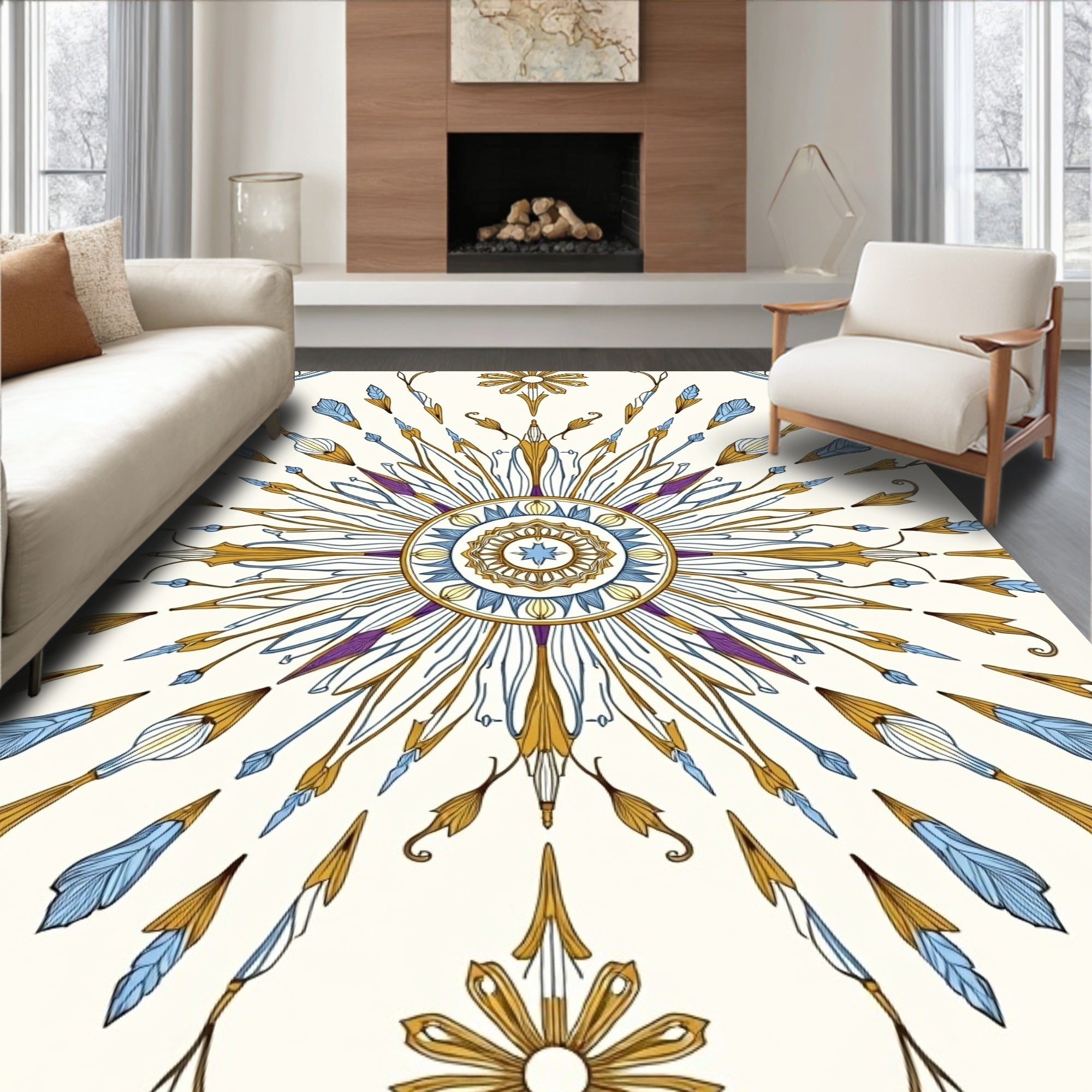 Ornate Sunburst Mandala Pattern Rug