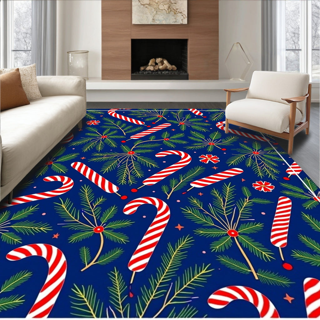 Blue Candy Cane Pine Sprig Toss Rug