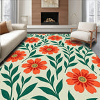 Orange Floral Pattern on Light Background Rug