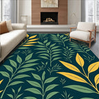 Green and Yellow Leaf Pattern Rug