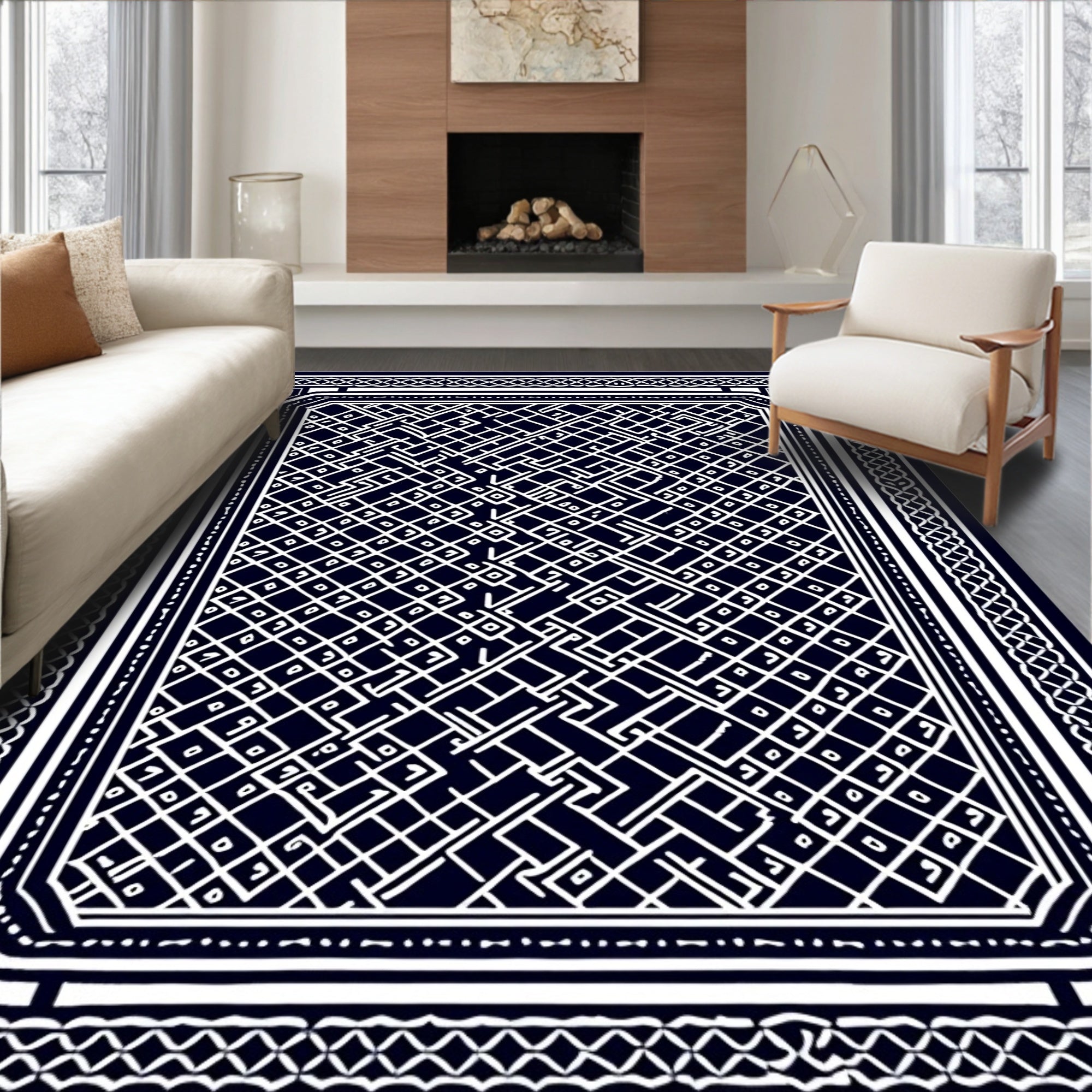 Intricate Geometric Patterned Dark Rug