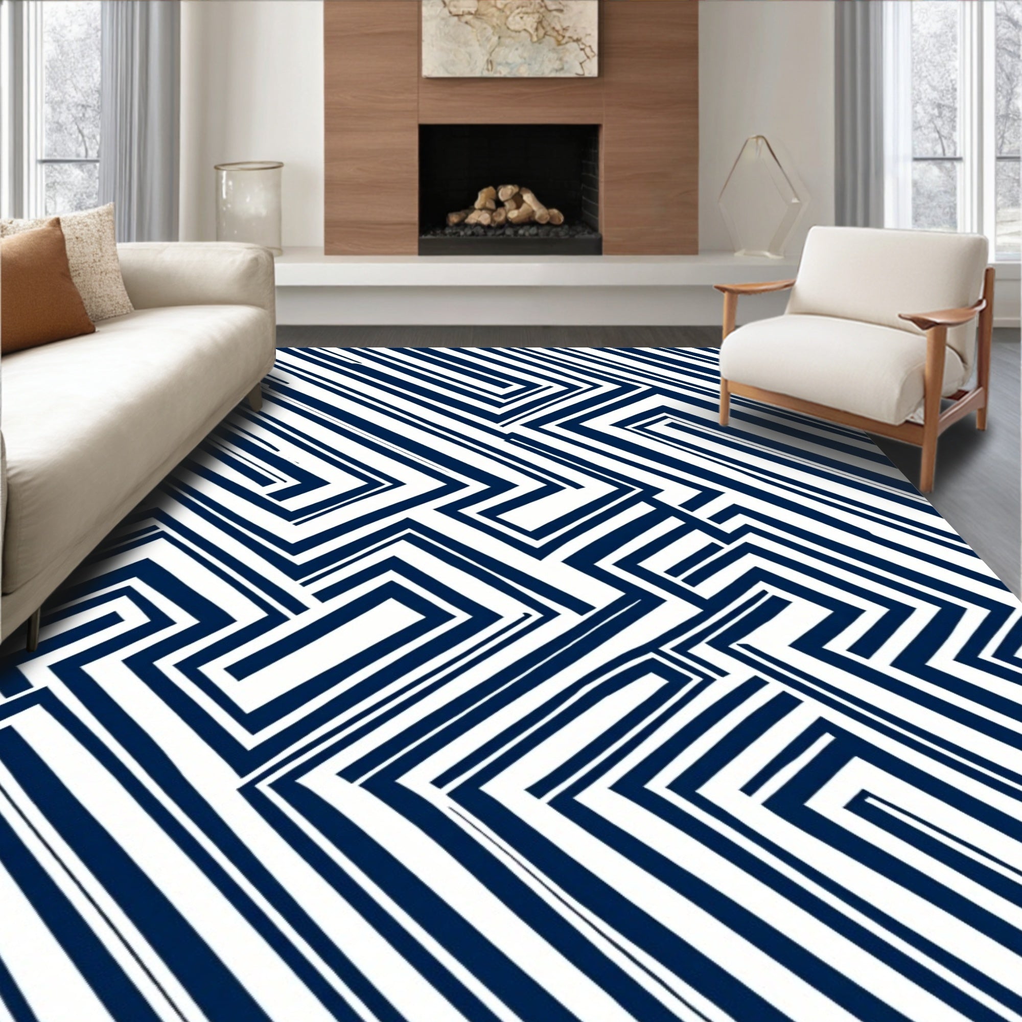 Complex Geometric Labyrinth Pattern Rug