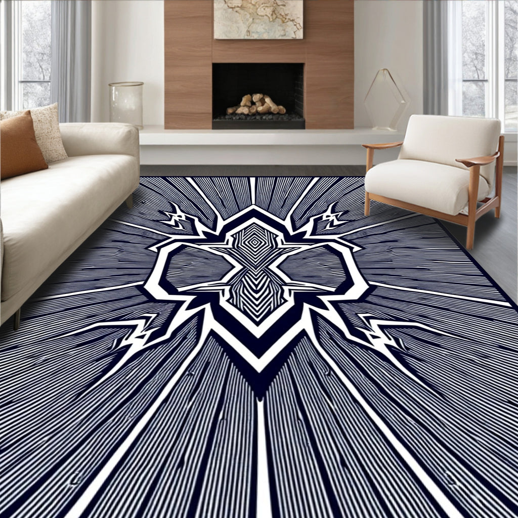 Bold Geometric Black and White Abstract Design Rug