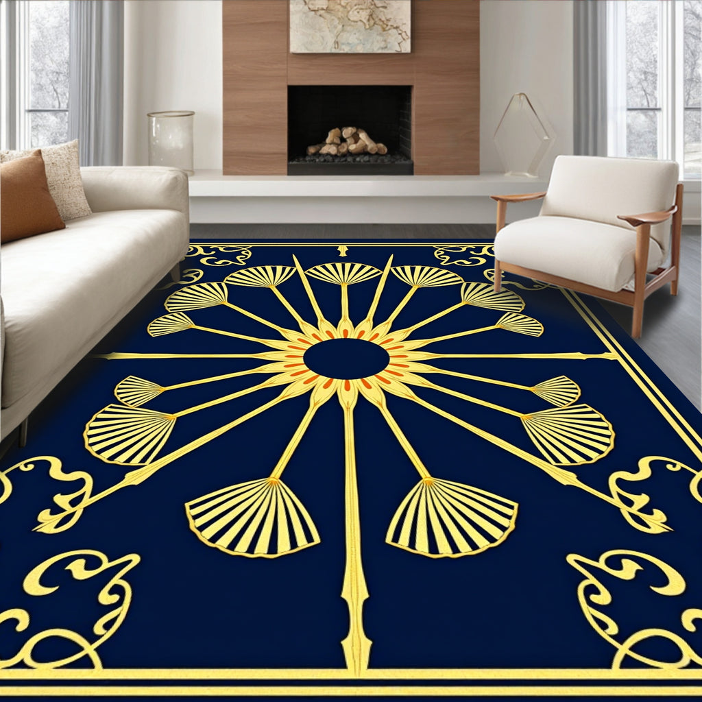 Art Deco Sunburst Floral Scroll Rug