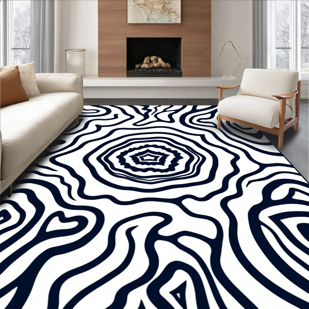 Abstract Black White Organic Waves Rug