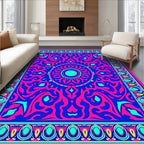 Vibrant Pink Blue Floral Mandala Design Rug