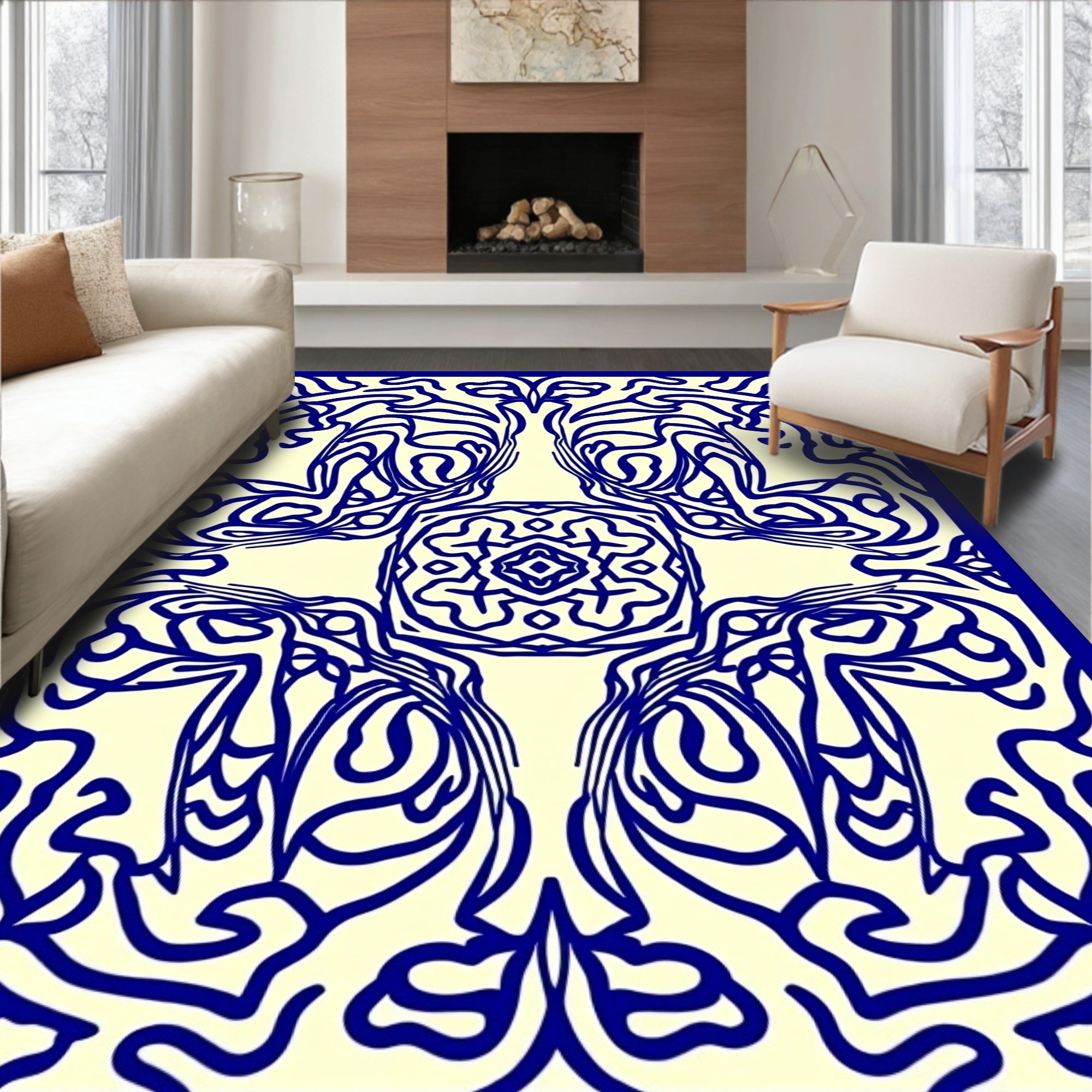 Elegant Blue Swirling Pattern Design Rug