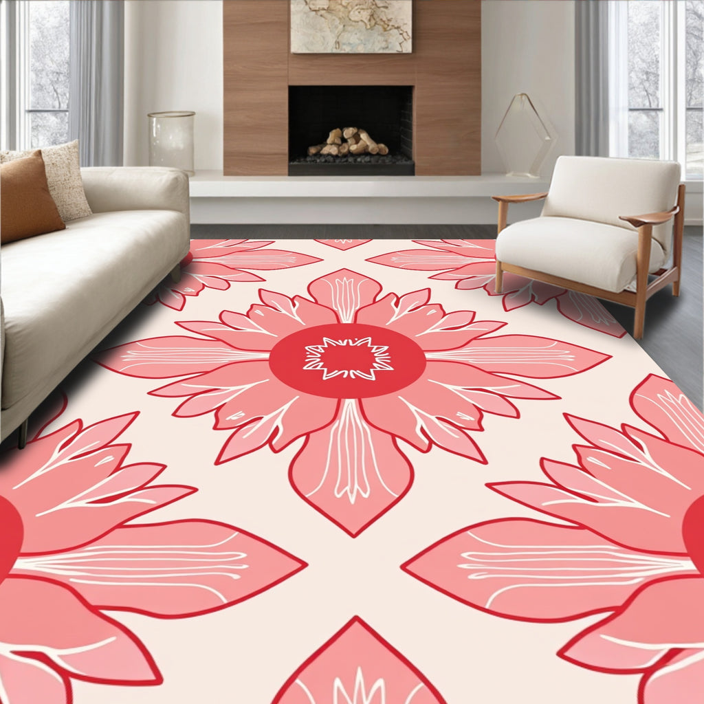 Floral Pattern In Pink and Cream Rug