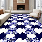 Blue White Interlocking Geometric Pattern Rug