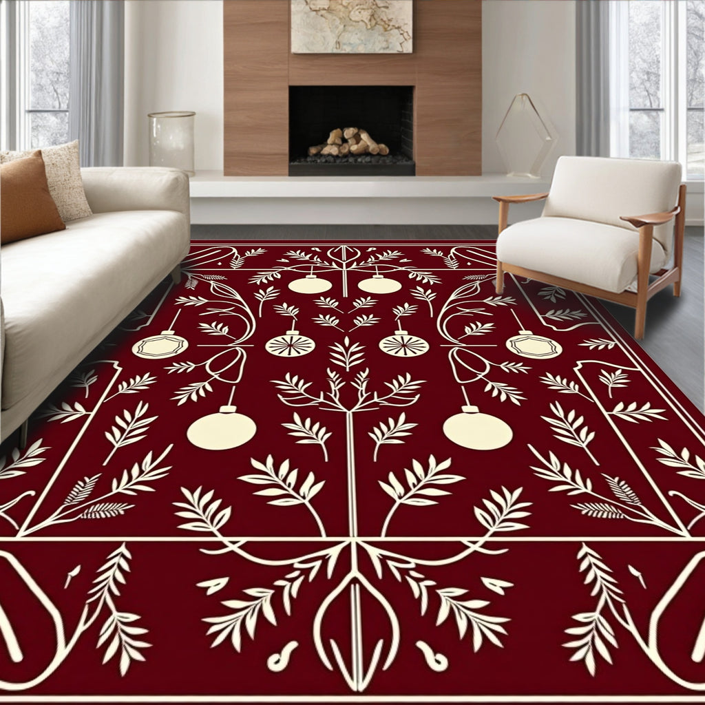 Deep Red Ornament Garland Botanical Rug