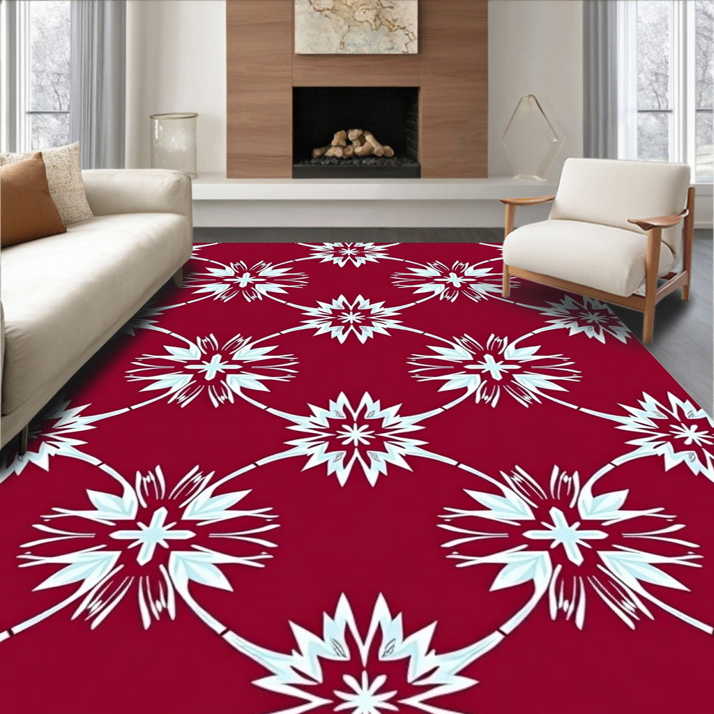 Crimson Interlocking Starburst Pattern Rug