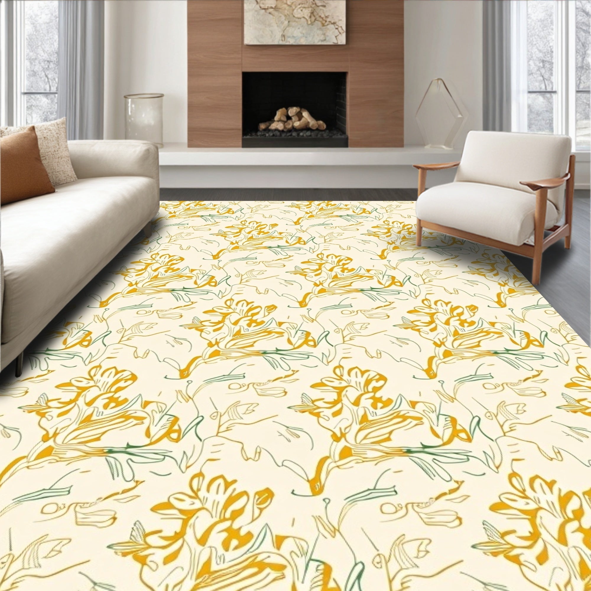 Abstract Spring Floral Sketch Rug