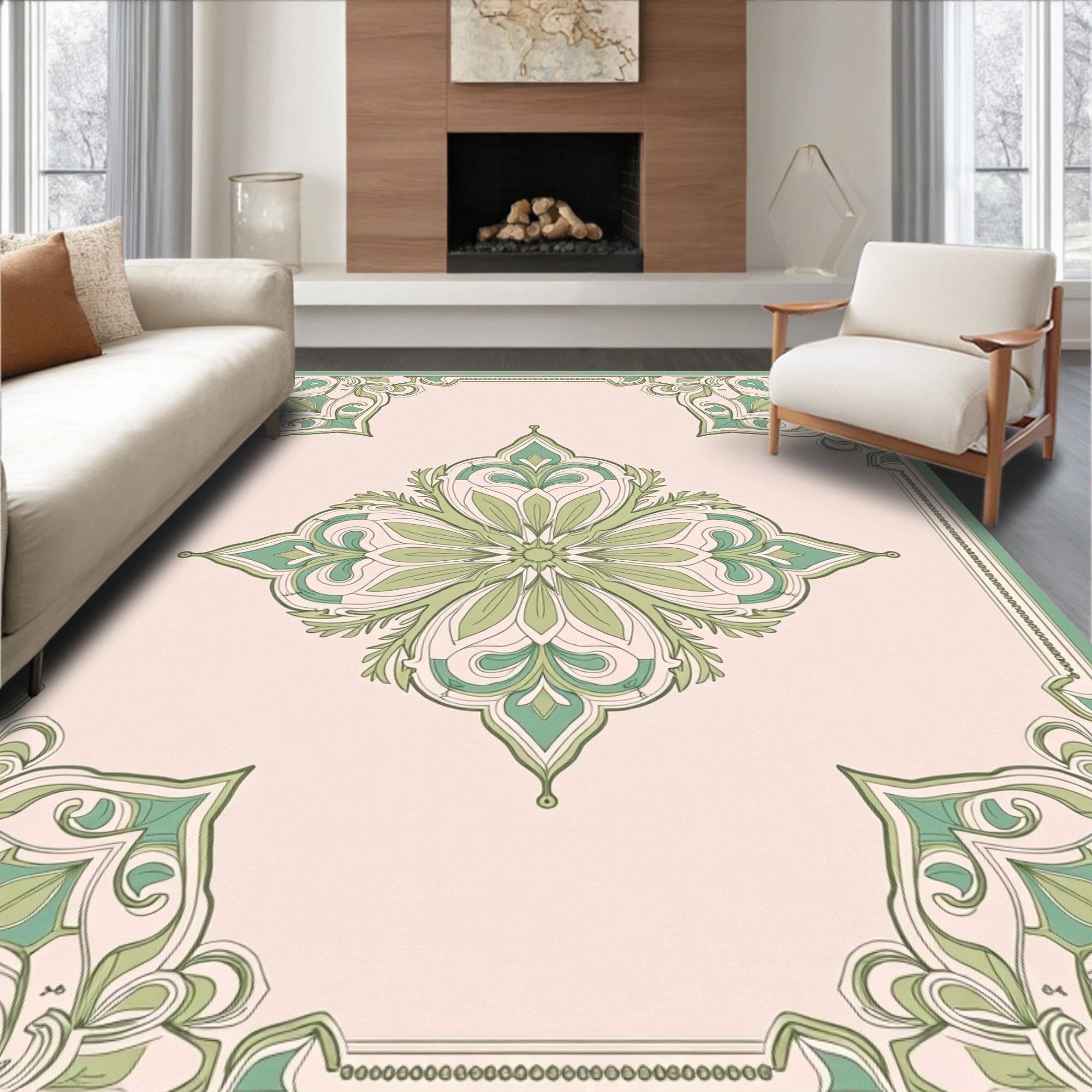 Art Nouveau Floral Green Ornament Rug