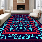 Coastal Navy Blue Coral Border Rug